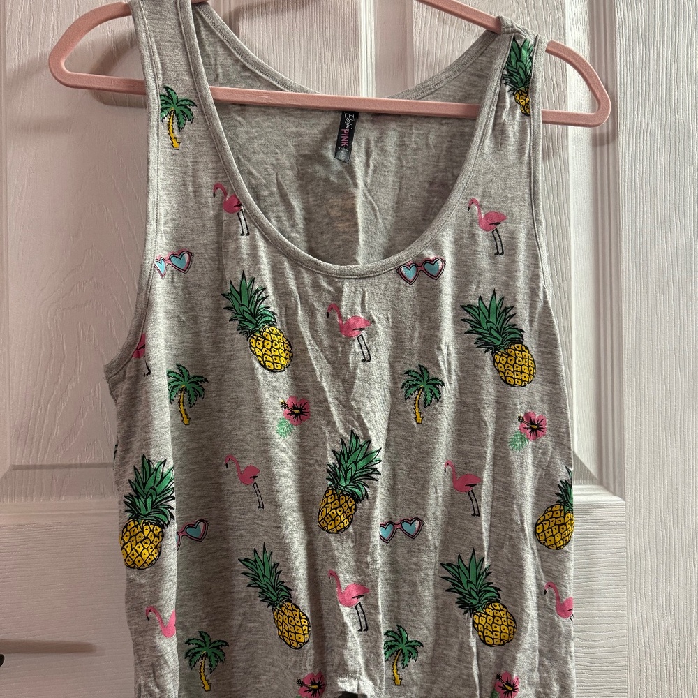 Electric Pink Tropical Tie Front Tank Top Size Large
